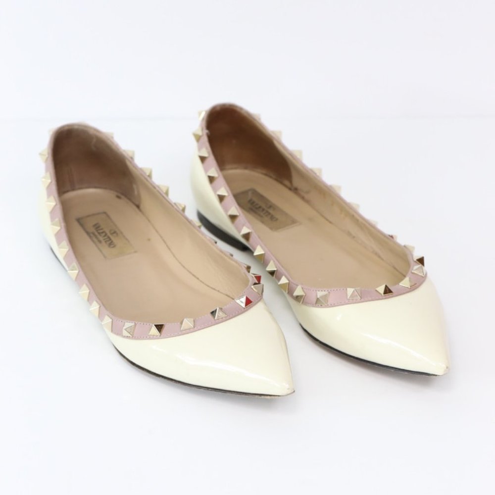 My Valentino Cream Spiked Flats - Picture 4 of 12